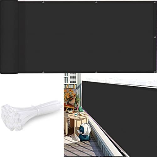Clôture de jardin opaque anti-UV avec œillets et attaches de câble pour balcon, terrasse ou jardin - 140 x 900 cm - Noir