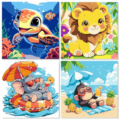 MEIYUDA Pintar por Numeros Niños con Marco Costa, Cuadros Pigmento Acrílico, DIY Pintura Kit Pintar por Numeros Niños, Decoración para el Hogar Regalo de pared 20x20cm
