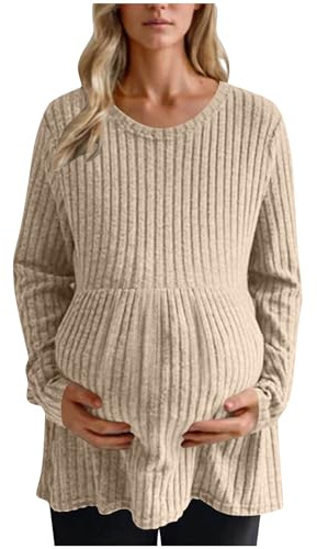 EMATOP Umstandspullover Damen Langarm Warm Schwanger Oberteile Lässig Einfarbig Schwangerschaft Pullover Elegant Gestrickt Tuniken Langarmshirt Bequem Umstandstop Sweatshirt für Mama Winter