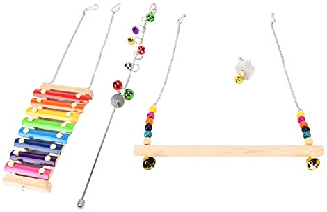 Pssopp Pet Chicken Xylophone Toy, Wooden Swing and Fruit Fork Set for Chicken Coop, Fun and Engaging Pecking Toys for