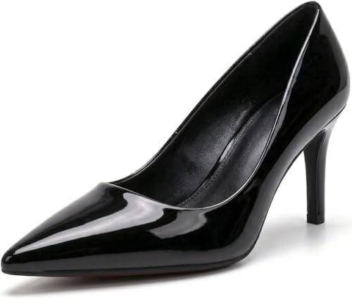 Women’s Low Heel Court Shoes Elegant Pointed Toe Mid Heel Pumps for Office, Work, Wedding & Formal Wear Comfort Shoes UK (Black Patent, UK Footwear Size System, Adult, Women, Numeric, Medium, 7)