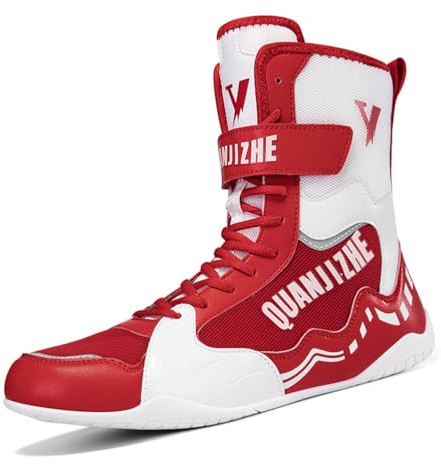Zapatos De Lucha Y Boxeo Antideslizantes para Hombre, Botas De Lucha De Caña Alta para Fitness, Calzado Ligero Y Transpirable para Levantamiento De Pesas,Rojo,39 EU