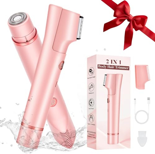 Bikini Trimmer for Women- 2 in 1 Electric Razors for Women Dual Head Electric Shaver, IPX7 Waterproof Painless Hair Removal for Face, Body & Intimate Areas,Waterproof Travel Grooming Kit