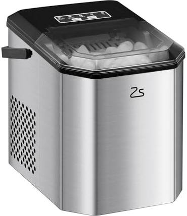 Garvee Máquina de Hielo Acero Inoxidable 12 kg 24 h 9 Cubitos en 6 a 8 Min 2 Tamaños de Hielo Autolimpieza Ventana Visible Depósito 1,2 L 120 W para Cocina Oficina Bar Camping Plata