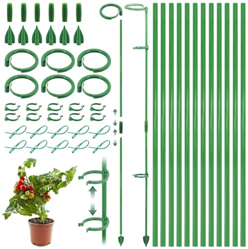 BORISCA 12PCS Soporte para Sujetar Plantas Adecuado para Interior y Exterior 30cm Ajustable Palo para Sujetar Plantas con 10 Clips Planta y Bridas Tutores para Planta para Orquideas Tomatera Pepino