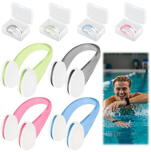Stalora 4pcs Pince Nez Natation en Silicone Souple, Clip Nez Piscine Étanche et Confortable pour Adulte et Enfant, Accessoire de Natation Idéal pour Plongée et Entraînement