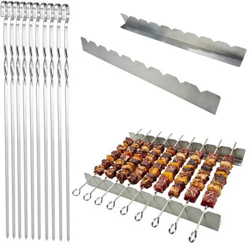 Mino Plus 30pcs Spiedini per Barbecue,Spiedini Piatti,Lunghi 40cm Spiedini BBQ Riutilizzabile,Spiedini Acciaio Inox Per Barbecue,per Barbecue Grigliatura Carne Verdure Kabob (D-30pcs-40cm)