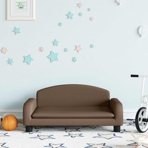 Runheo Barnsoffa brunt tyg med massiv furu ram 70 x 45 x 30 cm, stabila, vadderade babymöbler för barnrum, utrymmesbesparande, säker, bekväm sittplats