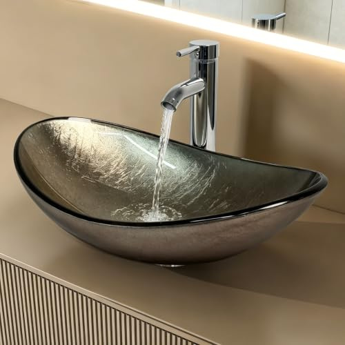 YU YUSING Lavabo ovale en verre avec robinet, salle de bain, cuisine, invités, WC moderne