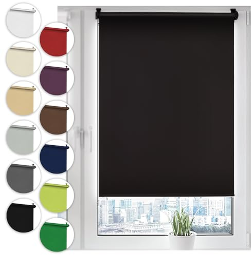 Verdunkelungsrollo Klemmfix ohne Bohren 120cm x 130cm Schwarz Verdunklungsrollo Fensterrollo Rollo Seitenzugrollo Klemmrollo für Fenster & Tür