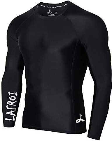 LAFROI Herren Langarm UPF 50+ Kompressionsshirt Rash Guard-CLYYB (Asymmetric Black,LG)