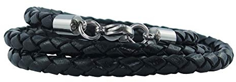 König Design läderkedja läderarmband 4 mm herr halskedja 17–100 cm flätad e rostfritt stål, colore: svart, cod. 4251842537759