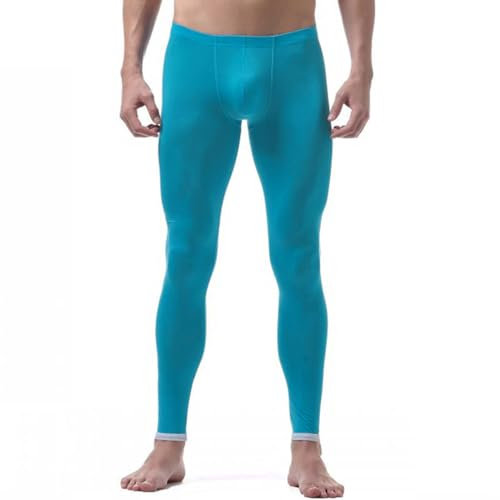 winying Herren Sexy Strumpfhosen Athletic Sport Dünne Leggings Elastischer Bund Workout Laufen Tights mit Bulge Beutel Blau L