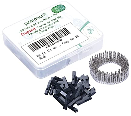 pzsmocn 100 Juegos / 200 Piezas para Dupont 2,54 mm Paso 1 Pin Conector Adaptador Hembra Carcasa Negro Enchufe Terminal Cable Alambre 30-26 AWG Accesorios, Encabezamiento Pasador de Crimpado Kit