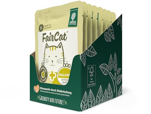 Green Petfood FairCat Balance - Comida para Gatos Adultos sin Cereales (8 x 85 g), con Pollo de Bienestar Animal, Comida para Gatos húmeda con té Verde y Vitamina C+E, 8 Unidades
