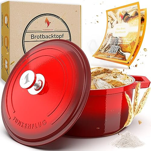 Funkenflug® Gusseisen Topf Brot backen 4,7 Liter [Induktionsgeeignet] - für einzigartigen Brotgenuss -auch als Schmortopf einsetzbar- Gusseisen Emaille Topf - Bräter gusseisen
