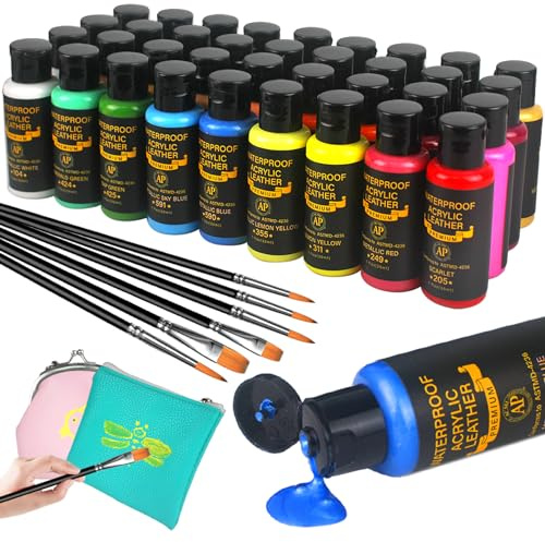 Colorful Acrylic Leather Paint - 18 Colors Kit for Shoes, Accessories, Sneakers, Bags, Purses - Waterproof, Flexible, Long-Lasting