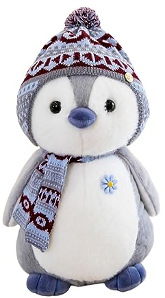 Herfair Kuscheltier Pinguin Plüschpuppe mit Kapuze Geschenk (20cm, Grau)