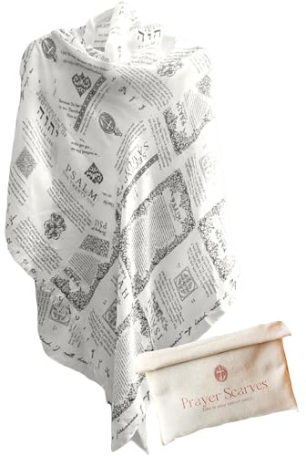 Prayer Scarves Protection Bible Verse Shawl with Psalm 91 – Vintage Scripture Scarf with 7 Bible Verses, Christian Gift Women (Ivory w/Canvas Bag (35x70))
