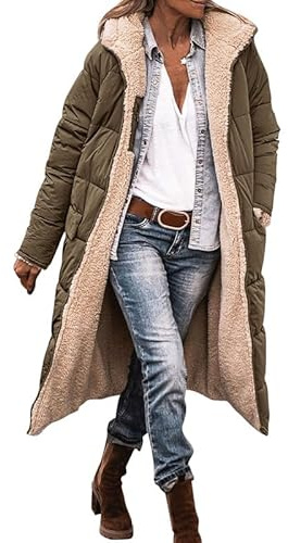 Runstarshow Winter Longline Fleece Lined Jacket for Women UK - Padded Hooded Coat With Pockets - Ladies Quilted Warm Outerwear Casual Trench Full Zip Overcoat - Plus Size S-XL