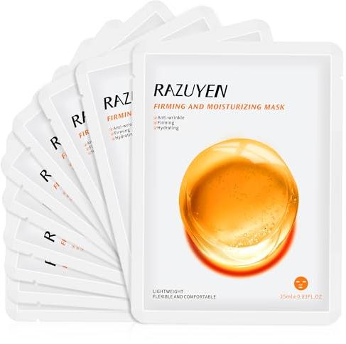 RAZUYEN Anti Age Maske (10 Stück), Gesichtsmaske Mit Peptiden und Hyaluronsäure, schenkt intensive Feuchtigkeit und Faltenbehandlung, Tuchmasken für alle Hauttypen