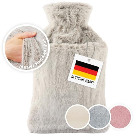 Blumtal Premium Wärmflasche mit Bezug & Tasche aus weichem Kunstfell - Wärmeflasche aus Naturkautschuk - flauschige Wärmflasche mit Tasche für Hände - Hot Water Bag - auslaufsichere Bettflasche Braun