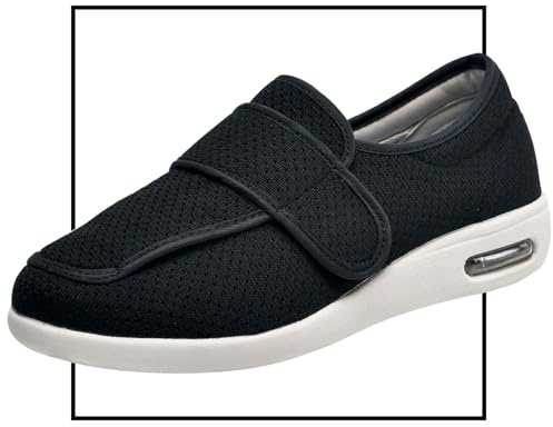 Scarpe pianta Larga Uomo, Scarpe Uomo per Diabetici Extra Larghe Scarpe Ortopediche Uomo per Piedi Gonfi Scarpe con Strappo Regolabile Allevia Dolore ai Piedi(Black,49 EU)