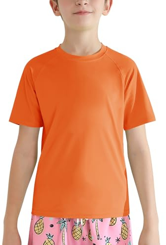 Valcatch Boy's Girls UPF 50+ Rash Guard Swim Shirts, Orange, 13-14 Years