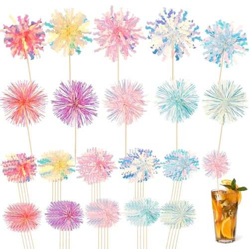 Ktxaby 50 Stück Feuerwerk Kuchen Deko,Glitzernde Tortenspieße Party Zubehör Mit Feuerwerk,für Geburtstag Hochzeit Cocktail Party Cupcake Obstteller Lebensmittel Deko