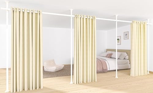 DAKEPOLE Paravent en 3 parties - Tringle à rideaux sans rideau - Paravent réglable - Séparateur de pièce ou tringle à rideaux - Brise-vue pour salon, chambre à coucher - 420 x 317 cm (l x H)