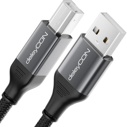 deleyCON 10m Cavo Stampante USB (per Stampante, Scanner, MIDI) USB-A su B Intrecciato + Spina Metallica per Epson Brother Canon Notebook Tablet PC MacBook HP Samsung
