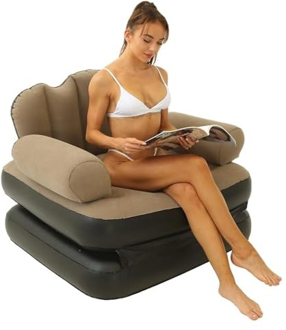 FOELANNE Un Matelas gonflé, Canapé-lit Gonflable 2 en 1, Matelas Pliable et Portable, idéal for la Maison, Les Voyages et Le Camping, Bleu et Marron(Brown)
