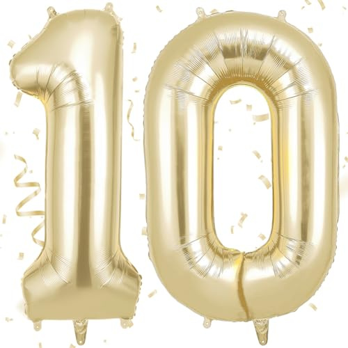 AOOSU Palloncini Compleanno Viola 101 CM, Palloncino Numero “10”, Foil Palloncini Numeri, Giganti Numeri, Decorazioni Festa Compleanno, Gonfiabili Pallone per Anniversario (Oro)
