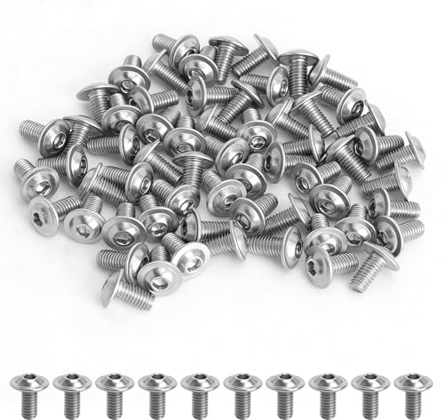 XRVRILE 60 stycken M6-skruvset, M6 x 12 mm linshuvudskruvar med fläns insexskruvar, 304 rostfria skruvar, helgängade maskinskruvar sortiment