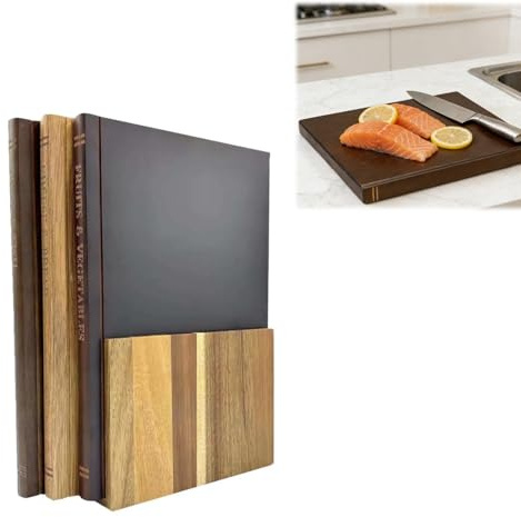Résistante Bois 3 Pièces Planche à Découper en Forme de Livre, Planche à Découper Antidérapante Cuisine pour Viande Légumes Fruits, Planche à Hacher Réversible avec Support(Brun)