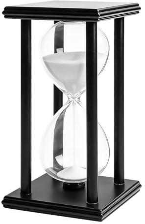 Reloj de arena de 60 minutos: marco de madera en blanco y negro con temporizador de reloj de arena, temporizador Hourglass de cristal de arena de 1 hora para oficina, salón, aprendizaje, cocina