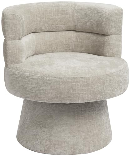 DUHOME Fauteuil Pivotant Design Moderne Chaise en Chenille avec Dossier Incurvé Fauteuil Confortable Rembourré pour Salon Chambre Bureau (Beige)