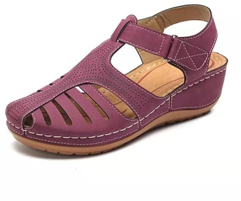 DYRBF - Sandalias romanas bohemias para mujer, de tacón bajo, sandalias de gladiador de piel sintética con tiras y cierre para vacaciones de verano, Purple, 41 EU