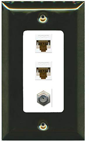 RiteAV Decorative 1 Gang Wall Plate - 3 Port - 2 x Cat6, 1 x Coax - Brass/White