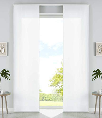 2er Set Schiebegardinen Flächenvorhänge Mikrofaser Vorhang Gardine Schiebe HxB 245x60 cm Weiß Matt Paneelwagen Beschwerungsstangen, 85600N2