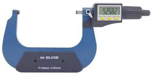 M-SURE MS-110-100 Digital External Micrometer 100mm (4 inch) MS-110 Series Large LCD Display Gauge Caliper Outside Measuring Metric Imperial