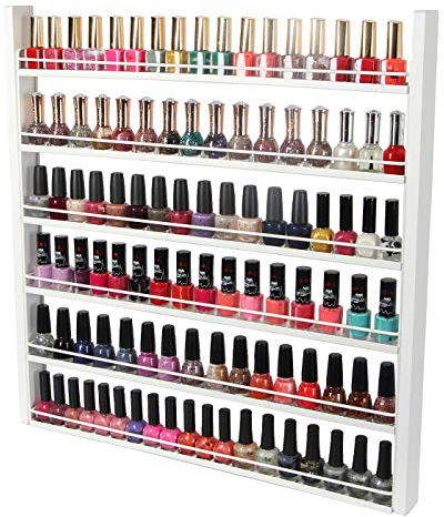 J JACKCUBE DESIGN White Wood Nail Polish Organizer with 6 Tier Shelves 100 Bottles Wall Mount Display Rack Makeup Essential Oil Bottles Holder Storage for Nail Salon Bedroom Dress Room - MK528C