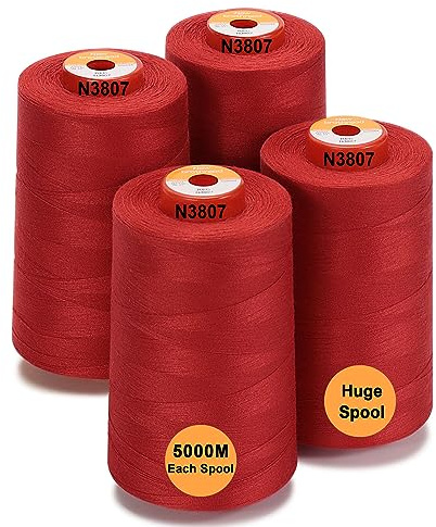 New brothread - 28 Opciones - 4 Bobinas Grandes de 5000M hilo de coser de poliéster todo propósito 40S/2 (Tex27) para coser, acolchar, patchwork, remalladora y overlock - Red