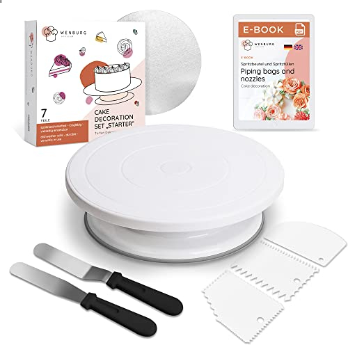 Wenburg Facile da usare Piatto Girevole per Torte - Qualità Professionale - Piatto Rotante per Torte, Palette Angolari, Raschietto Pasticceria - Set Completo per Decorazione (Set Starter)
