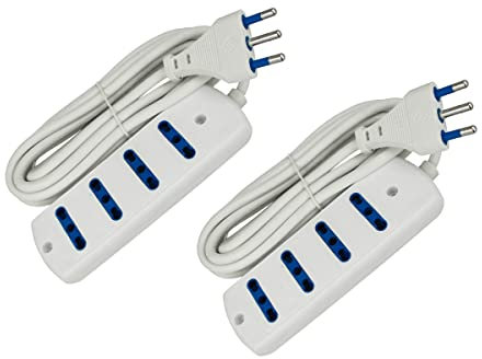 2 Pezzi Multipresa Ciabatta Elettrica, Prese Bipasso 10/16A, Spina Grossa 16A (4 Posti Prese Cavo 3M)