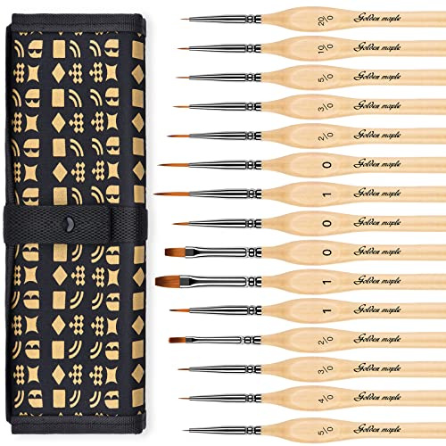 Golden Maple Miniature Paint Brushes, 15PC Model Brushes Micro Detail Paint Brush Set, Fine Detailing for Acrylics, Oils, Watercolors & Paint by Number, Figurine (Wood Color)