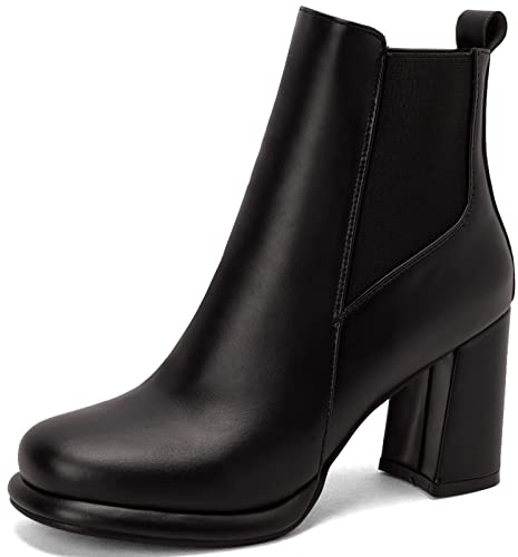 Cocey eleganti stivaletti Chelsea da donna e stivali con tacco spesso e cerniera, Nero , 34 EU