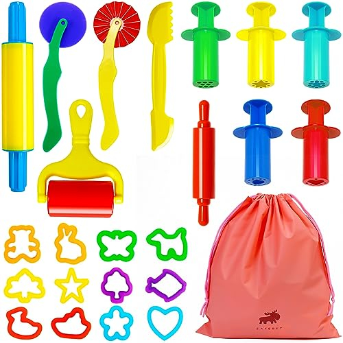 Jiosdo Knetwerkzeug, 23 Stück Knete Zubehör Kinder, Plastilin Werkzeuge Knete Ausstechformen Extruder, Plastilin Zubehor Lernspielzeug Geschenk für Jungen Mädchen (mit Aufbewahrungstasche)