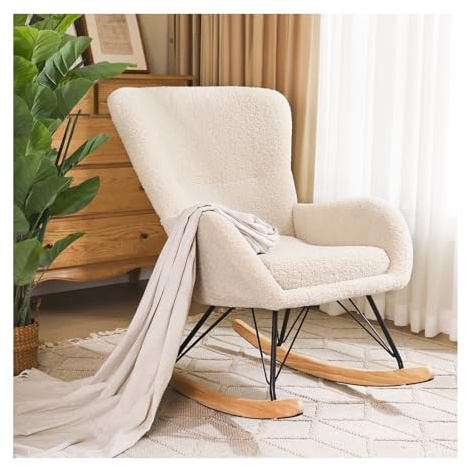 INMOZATA Relax Rocking Chair Teddy Glider Chair (Creamy)