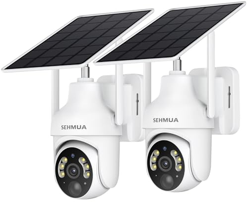 SEHMUA 2K Solar Security Cameras Wireless Outdoor, 2 Pack 360° View Pan/Tilt WiFi Security Camera Outside with Color Night Vision,Easy to Install, PIR Alarm, 2-Way Audio
